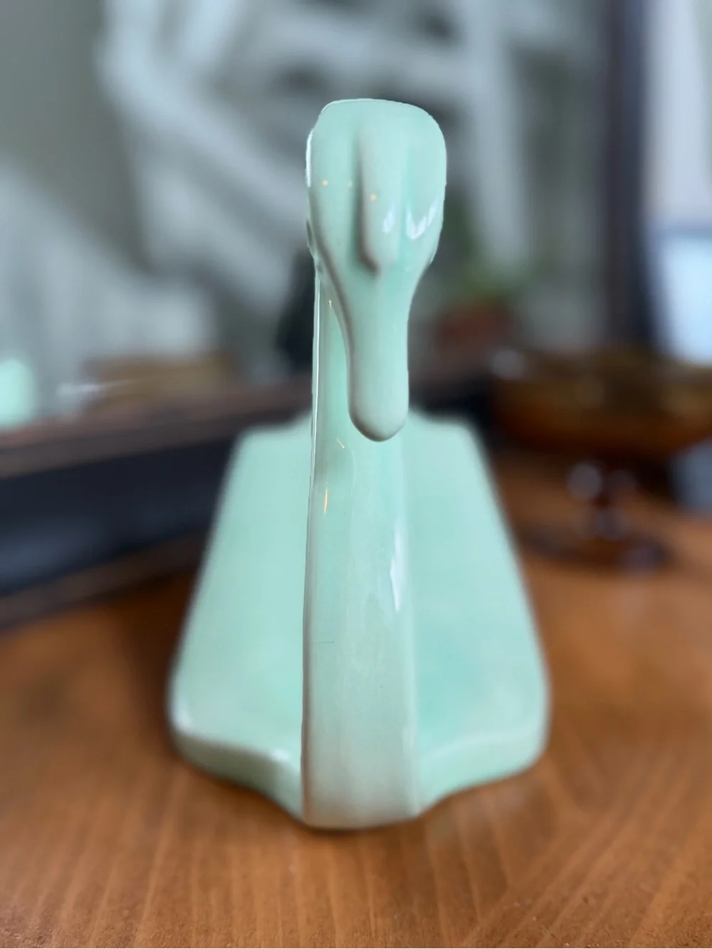 Vintage MCM Ceramic Swan Shaped Soap Dish or Sponge Holder-Mint Green